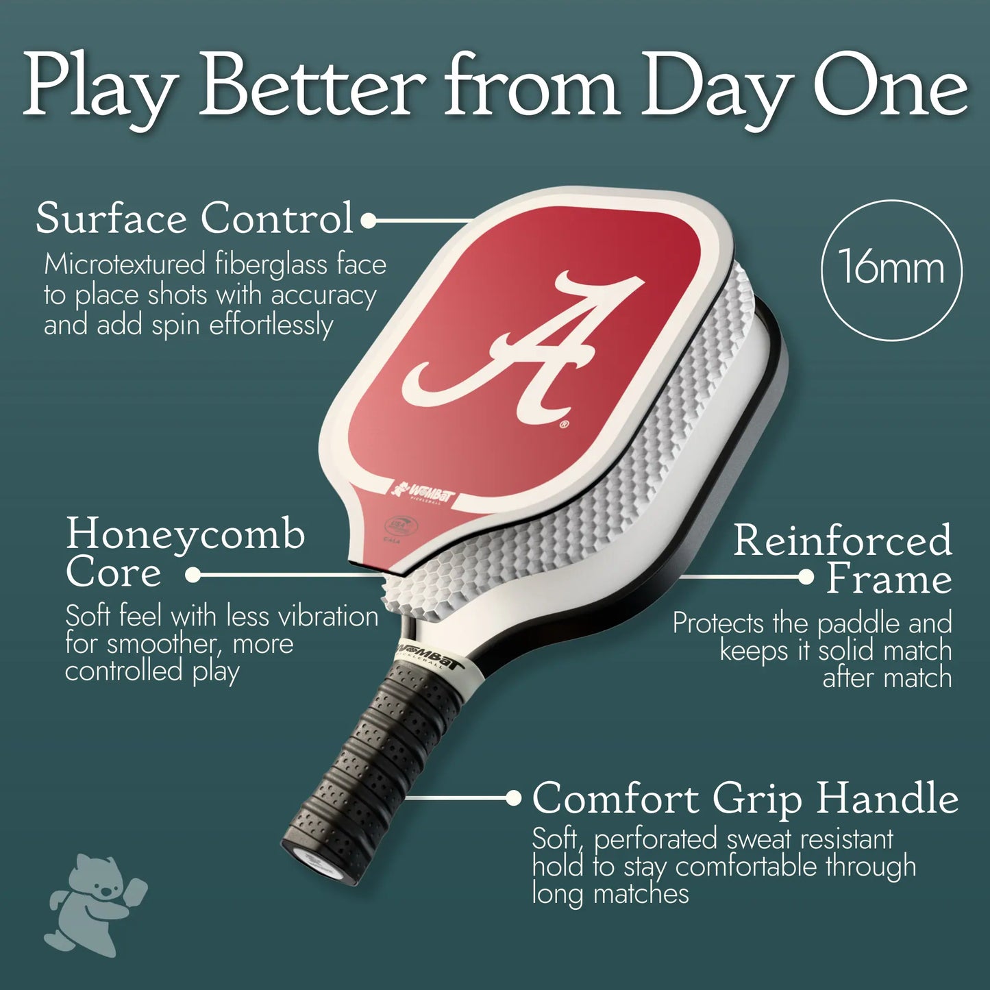 Alabama Crimson Tide - 16mm Pickleball Paddle