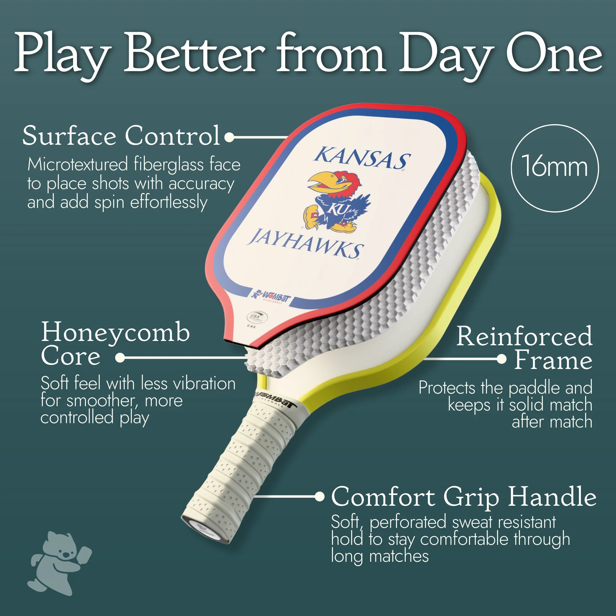 Kansas Jayhawks - 16mm Paddle