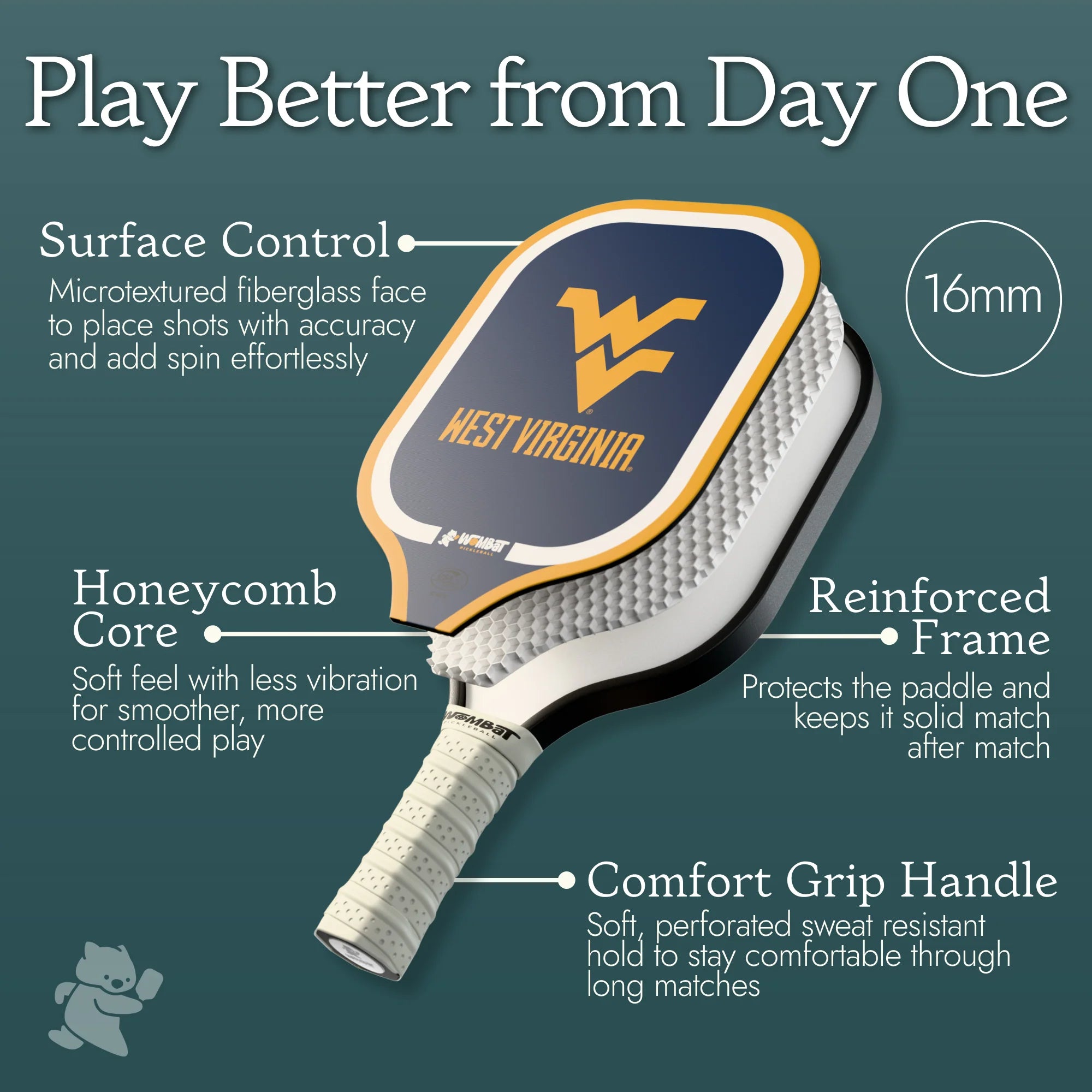 West Virginia Mountaineers - 16mm Paddle