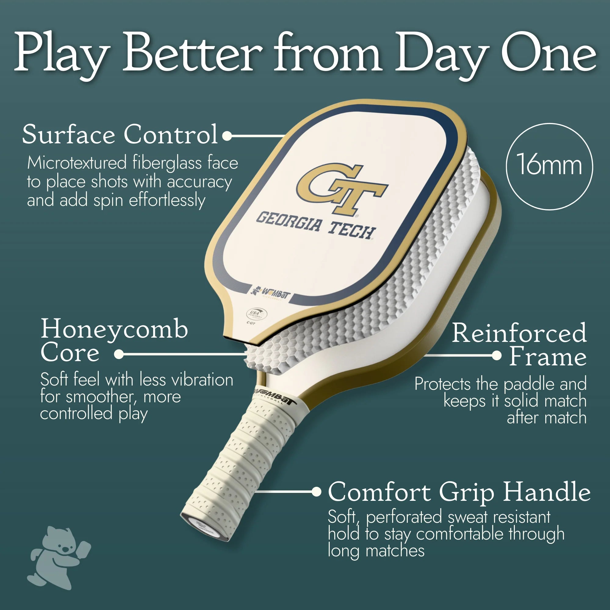 Georgia Yellow Jackets - 16mm Paddle